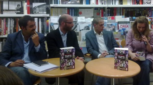 Strozzateci Tutti a Roma. Da sinistra: Marcello Ravveduto, Sergio Nazzaro, Francesco Piccinini, la sottoscritta che parla del libro vergognandosi immensamente